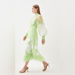 Karen Millen Organdie Appliqué Buttoned Woven Midi Dress